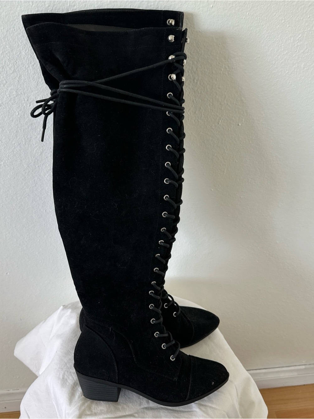 JustFab Black Over-the-Knee Lace-Up Boots Size 6
